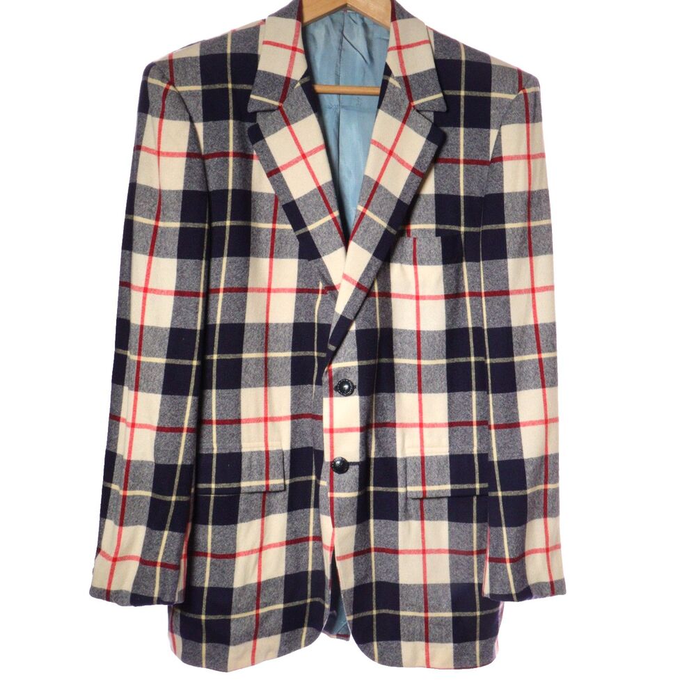 Madonna Inn Sport Coat Blazer Jacket Men 42L Plaid Wool Cashmere Louis Roth VTG